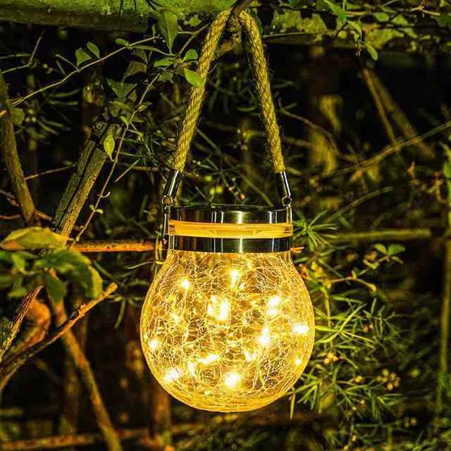 Christmas Decoration LED Solar Glass Crackle Ball Hanging Lights